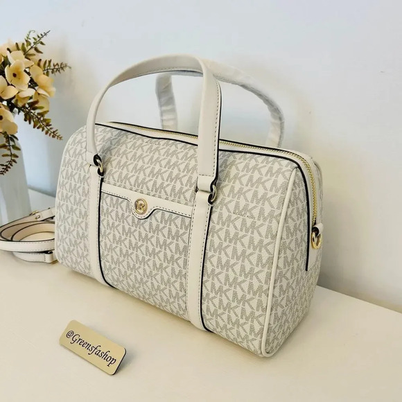 MICHAEL KORS JST TRAVEL MEDIUM DUFFLE SATCHEL SHOULDER CROSSBODY BAG VANILLA - Picture 2 of 10